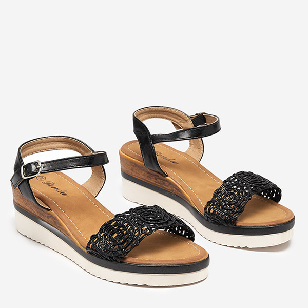 OUTLET Black women's sandals with open-work wedge Jofasa - Shoes