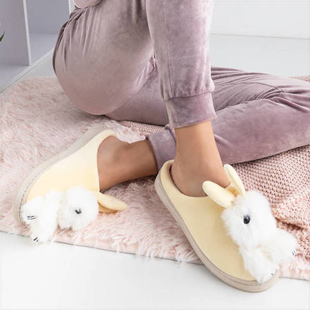 Beige and yellow women's slippers with bunny Lula - Shoes