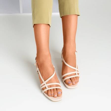 Beige women's sandals on a low post Marina - Footwear 1