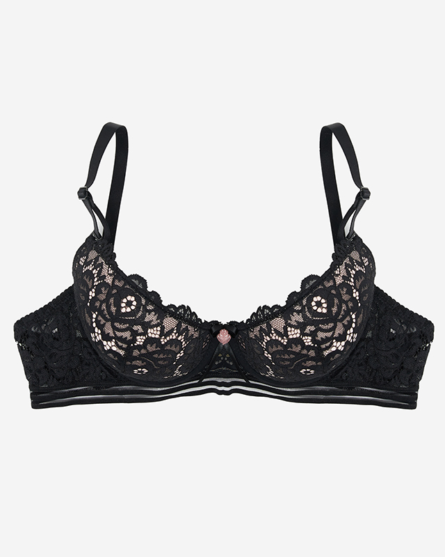 Black and pink padded lace bra for women - Underwear