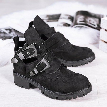 Black flat heel boots with cut-out Iryna - Footwear