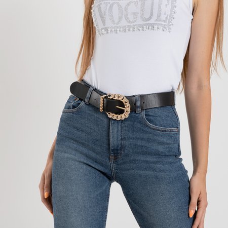 Black ladies belt with a gold buckle - Accessories