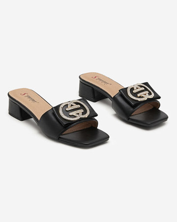 Black women's heeled flip-flops with zircon ornament Inolesi - Footwear