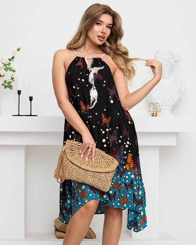 Black women's summer dress with butterflies - Clothing