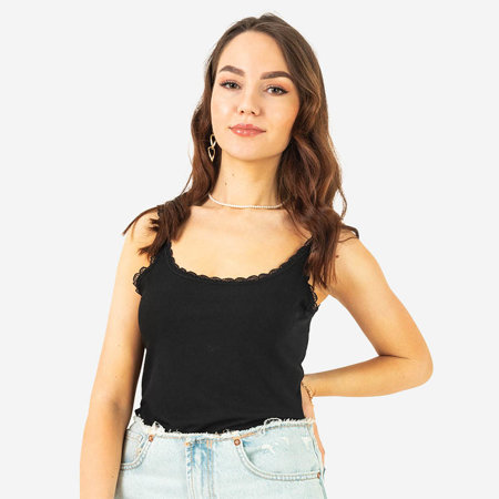 Black women's t-shirt with lace on the straps - Clothing
