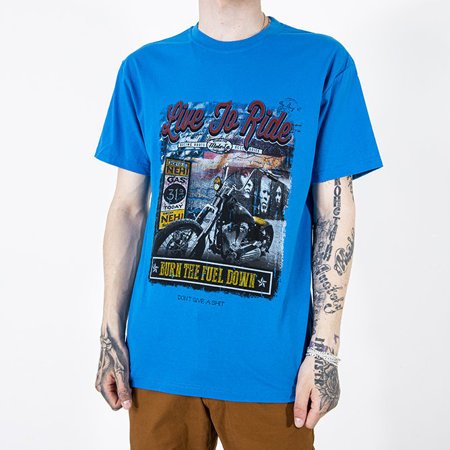 Blue Cotton Men's T-Shirt With Color Print - Clothing