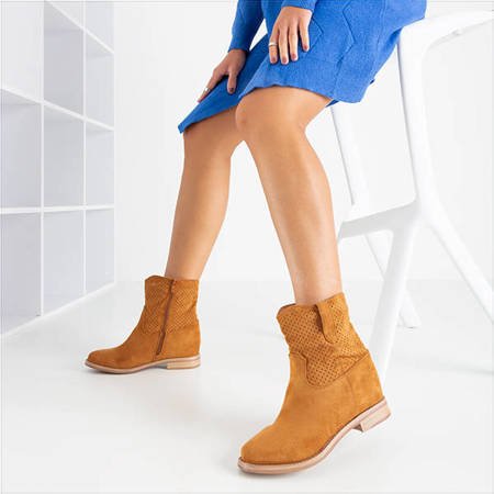 Brown cowboy boots on a covered wedge Taize - Footwear