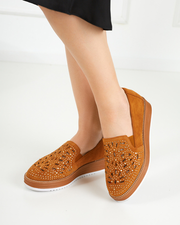 Brown women's shoes with zircons Lamsiou - Footwear