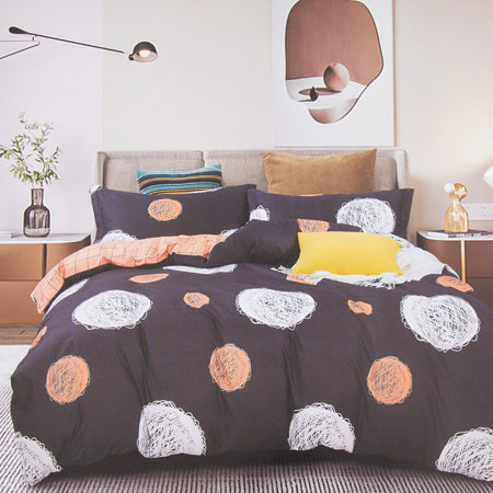 Dark gray cotton bedding with circles 160x200 3-pieces set - Bed linen