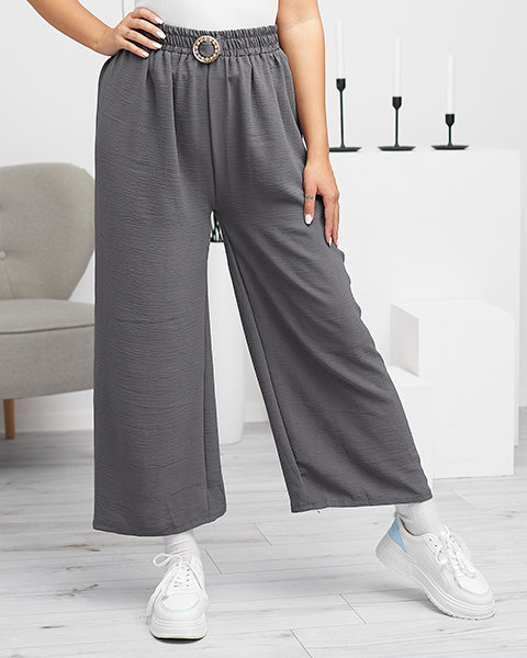 Dark gray ladies wide palazzo trousers with ornament - Clothing