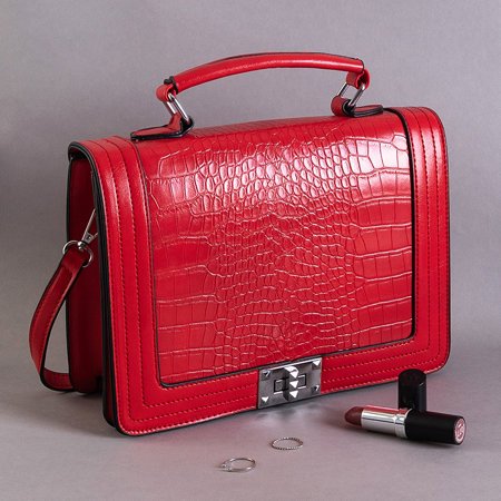 Elegant red handbag with embossing - Handbags