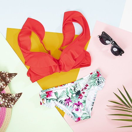 Fuchsia 2-piece swimsuit with frill - Underwear