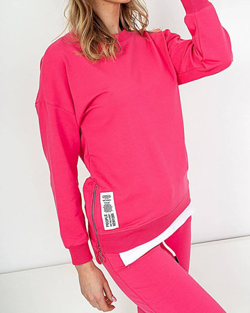 Fuchsia women's sports tracksuit set with patches - Clothing