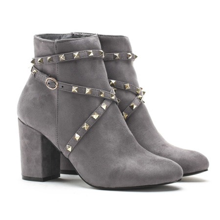 Gray women's boots on the post Olmedia - Footwear