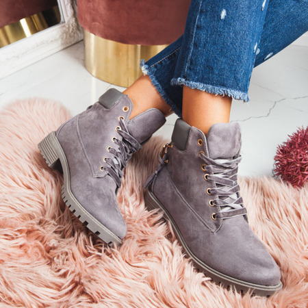 Grey, insulated boots with thick sole and embossed eco-Ira-suede - Shoes