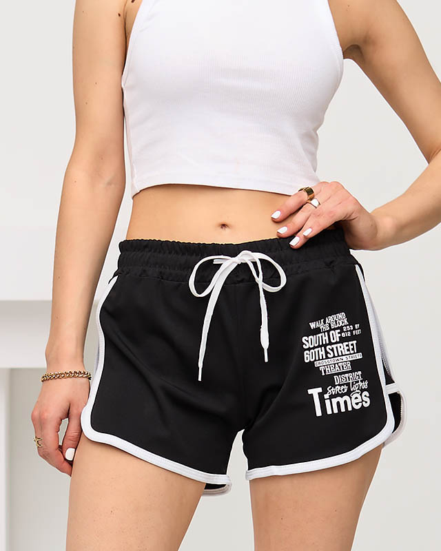 Ladies' black shorts with inscriptions - Clothing