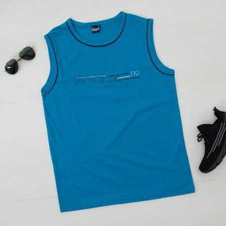 Men's Blue Sleeveless Cotton T-Shirt - Clothing