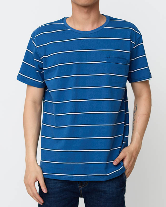 Men's cobalt cotton striped t-shirt - Clothing