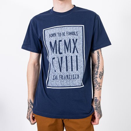Men's dark blue cotton t-shirt with print - Clothing