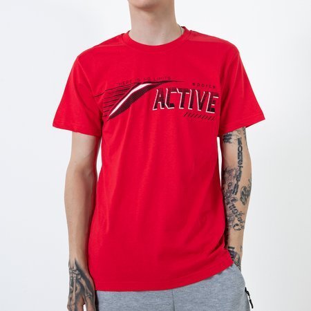 Men's red printed cotton t-shirt - Clothing