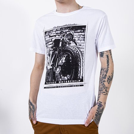 Men's white cotton t-shirt with print - Clothing