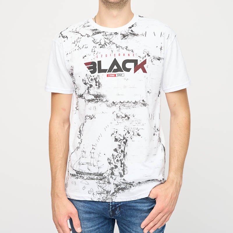Men's white t-shirt with a print - Clothing