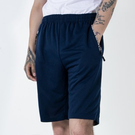 Navy blue men's sweat shorts with pockets - Clothing
