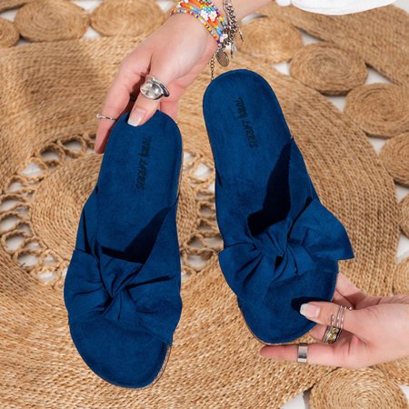 Navy blue women's slippers with a bow Alanza - Footwear