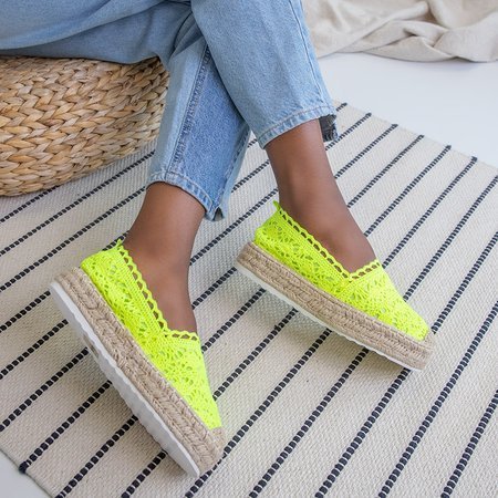 Neon yellow women's openwork platform espadrilles Abraf - Footwear