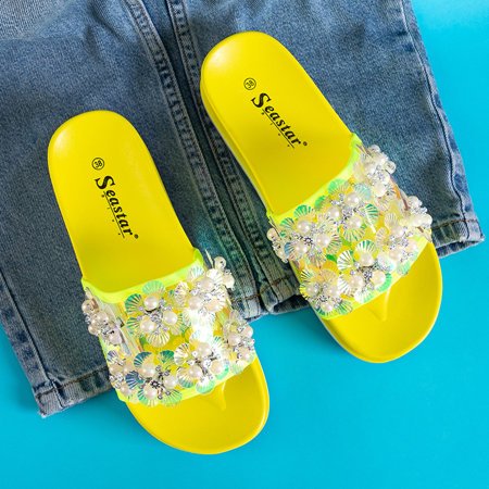 Neon yellow women's platform sandals with Maurelle embellishments - Footwear