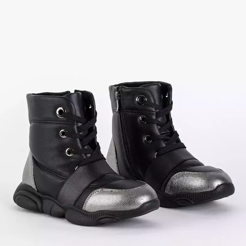 OUTLET Black children's boots with silver inserts Kaliaso - Footwear