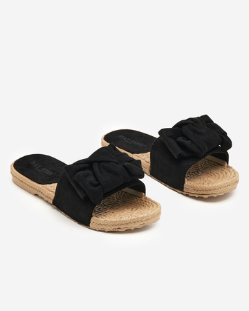OUTLET Black women's slippers with a Terina bow - Footwear
