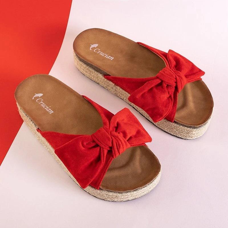 OUTLET Red women's flip-flops with bow Martyn - Footwear