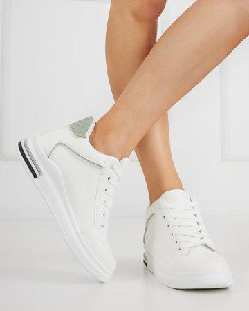 OUTLET White and green women's sneakers with a hidden Uksy wedge - Footwear