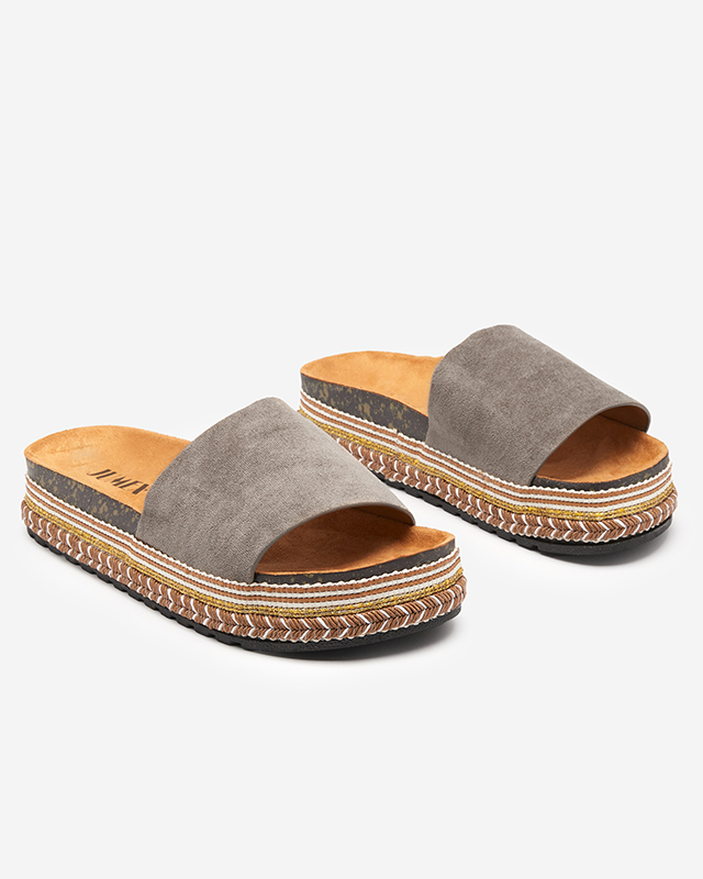 OUTLET Women's eco suede slippers in khaki color Kiccori - Footwear