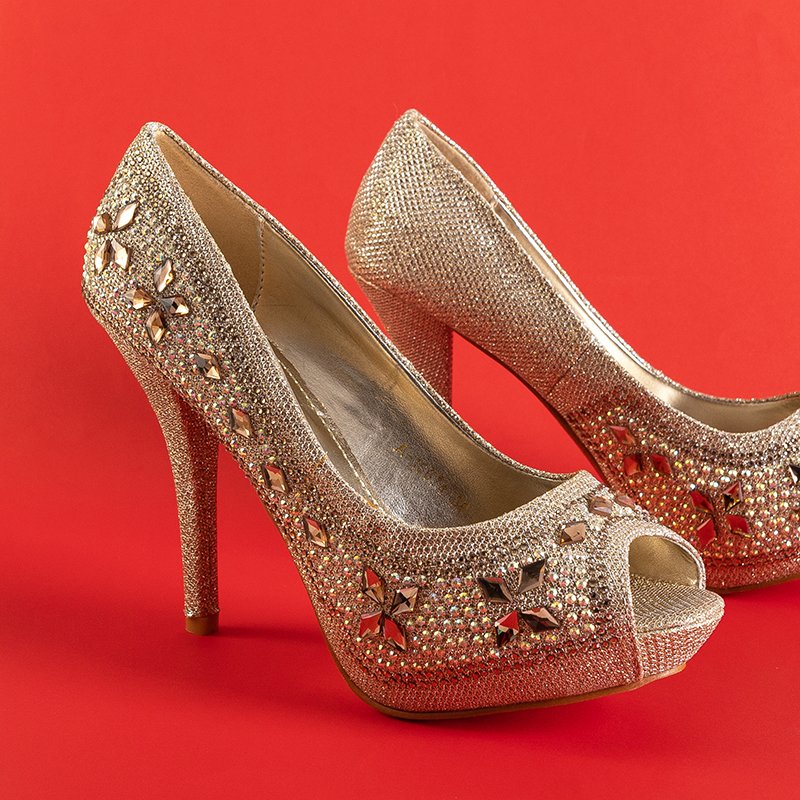 OUTLET Women's gold stiletto pumps with embellishments Polinari - Footwear