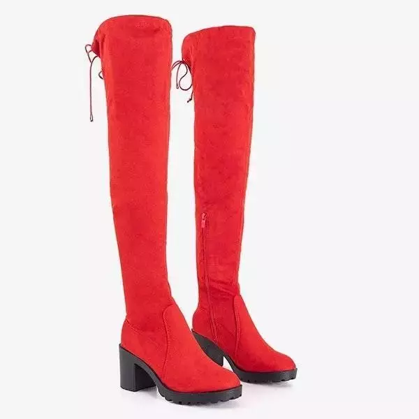 OUTLET Women's red over-the-knee boots on the Tomira post - Shoes