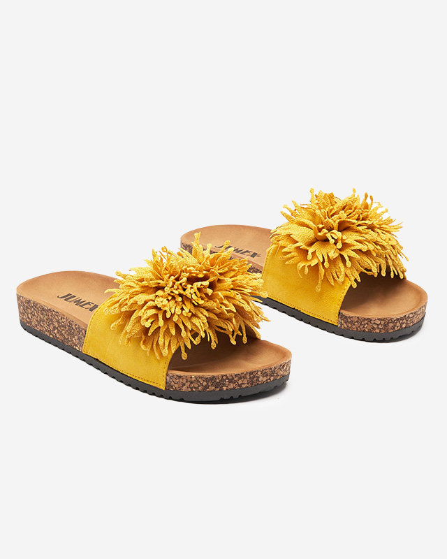 OUTLET Women's slippers with fabric decoration in yellow Ailli- Footwear