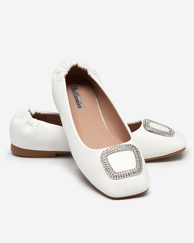 OUTLET Women's white moccasins with zircons Gievori - Footwear