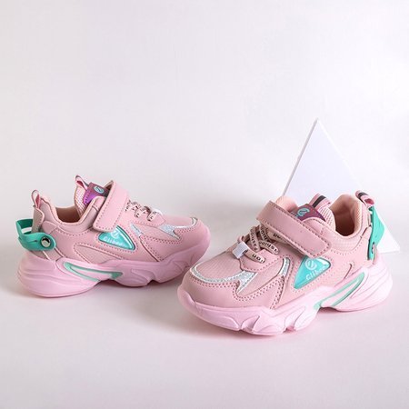 Pink children's shoes with green elements Pella - Footwear