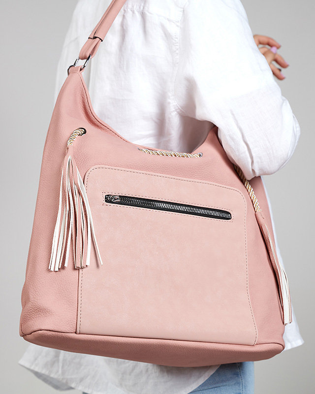 Pink women's shopper bag with drawstrings - Accessories