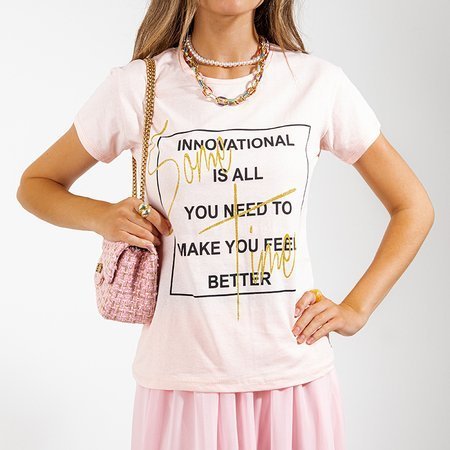 Pink women's t-shirt with inscription - Clothing