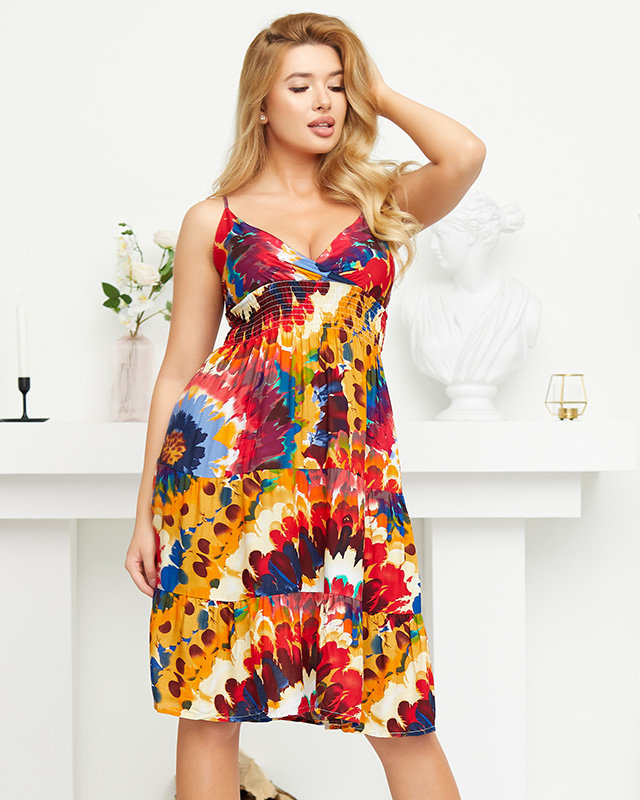 Red and orange women's summer dress with flowers - Clothing