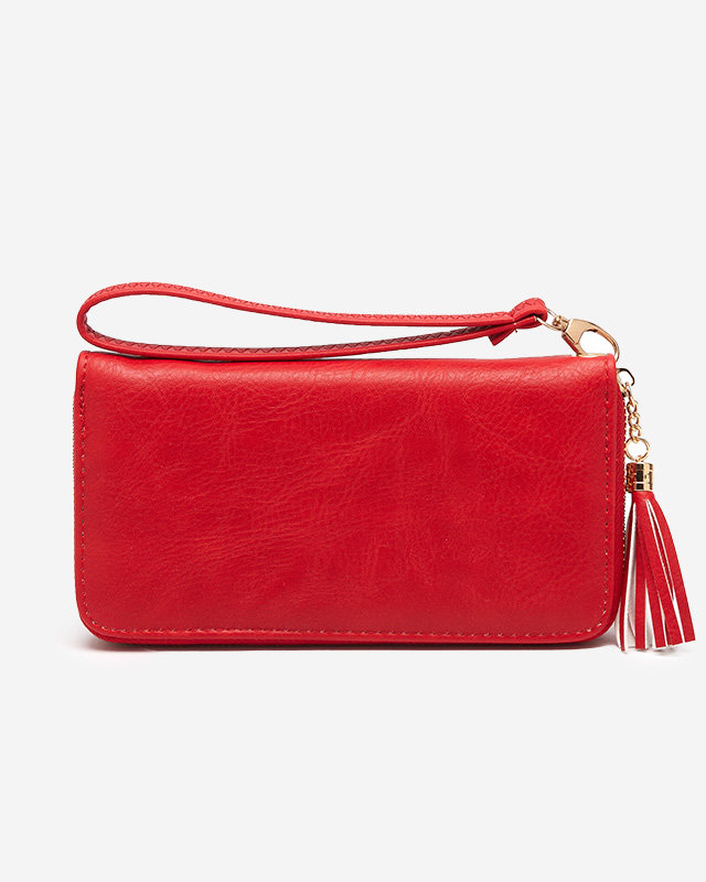 Red ladies' large wallet with fringes - Accessories