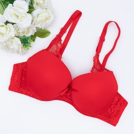 Red ladies push-up bra with lace inserts - Underwear