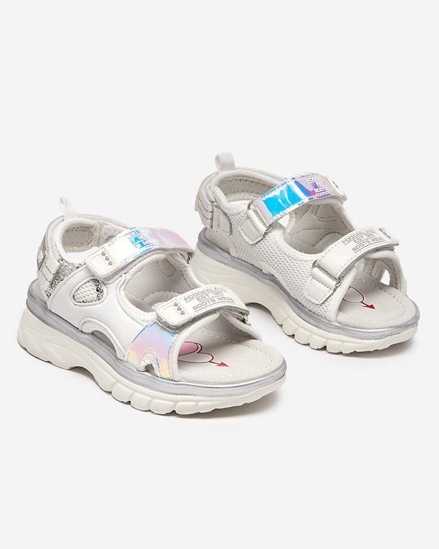 White and silver children's sandals with colorful inserts Murino - Footwear
