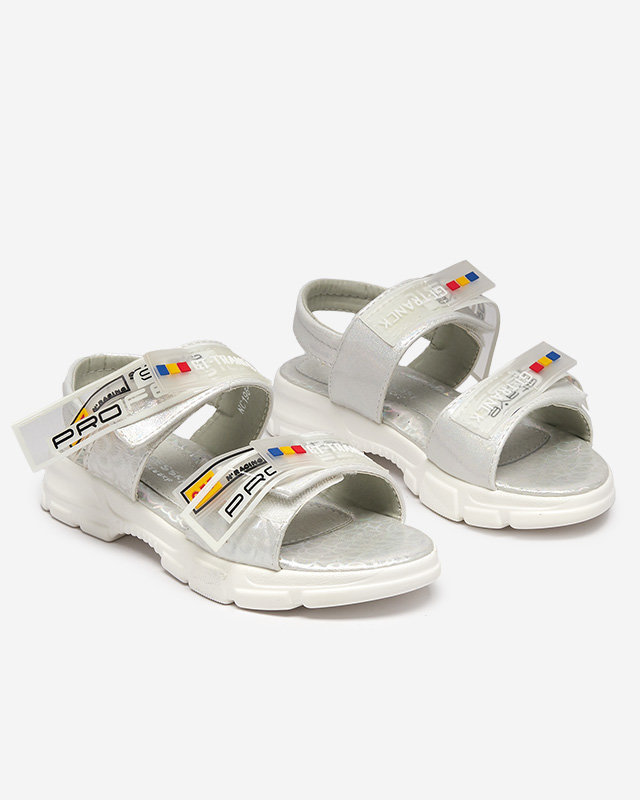 White children's sandals fastened with Velcro Keris - Footwear