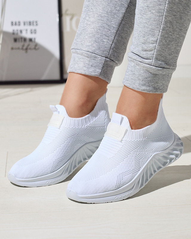 White fabric women's sports shoes Rozane- Footwear