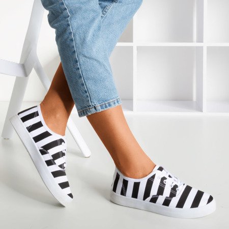 Women's Black Seashell Striped Sneakers - Footwear