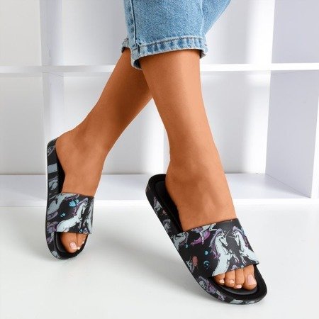 Women's black slippers with a unicorn motif Vienradzis - Footwear